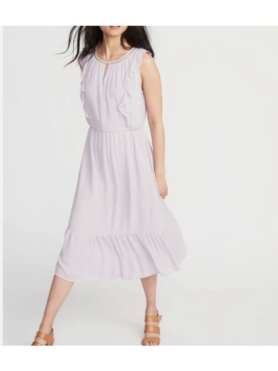 Old Navy Dresses & Skirts - Old Navy Lavender Sleeveless Sundress Midi Dress Ruffle Lined Lilac Keyhole Med